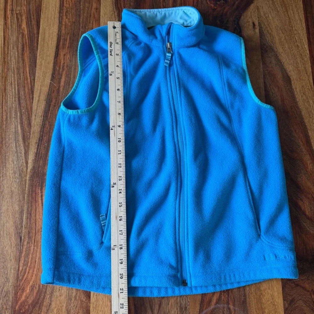 LL Bean Girls L 14-16 Blue‎ Full Zip Fleece Vest Reflective Logo Hiking Camping